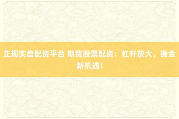 正规实盘配资平台 期货股票配资：杠杆放大，掘金新机遇！