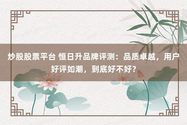 炒股股票平台 恒日升品牌评测：品质卓越，用户好评如潮，到底好不好？